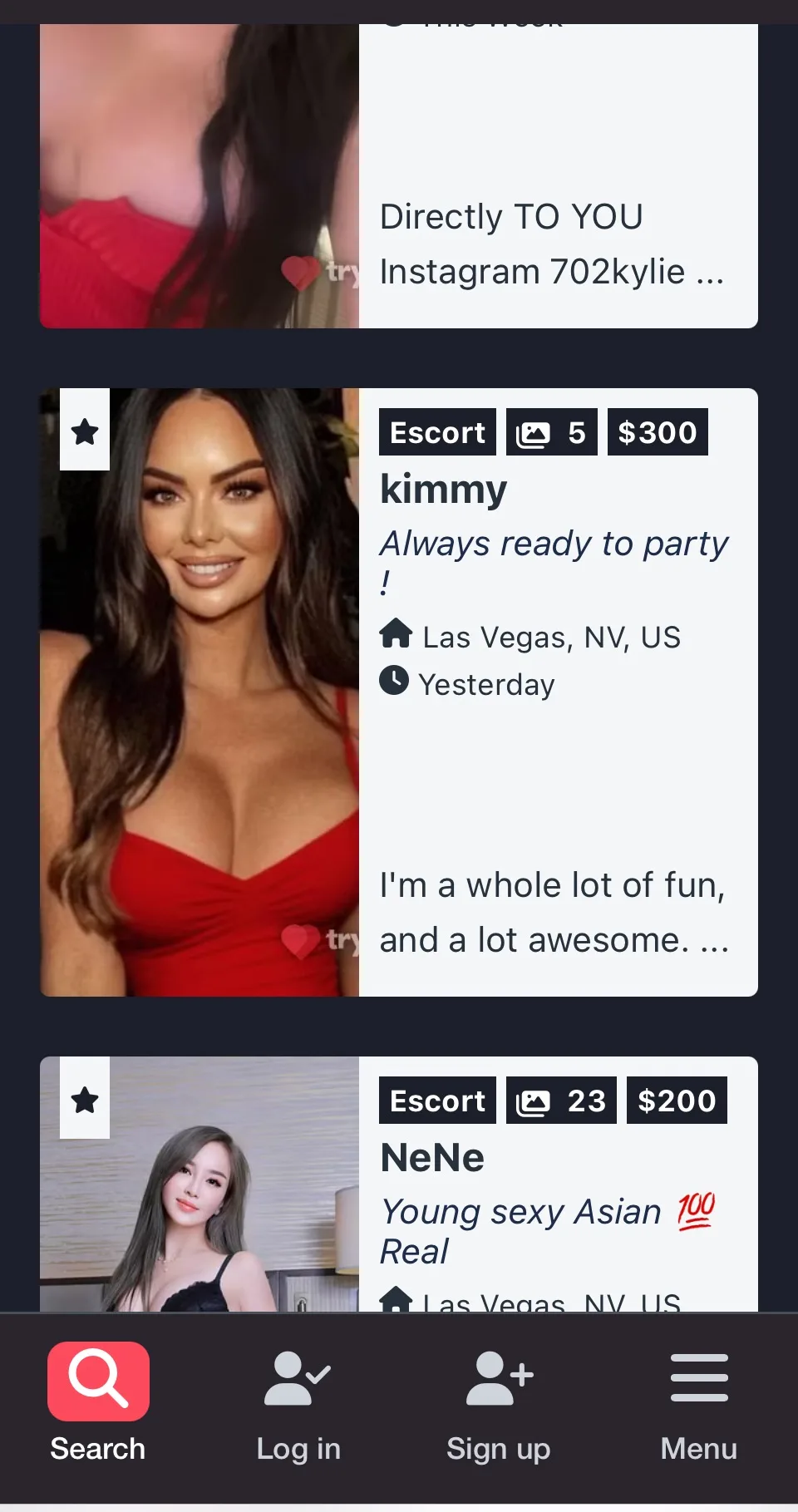 This $300 ad is just the 'show-up fee.' The upsell comes after. Screenshot of a $300 Vegas escort agency ad often used in bait-and-switch scams